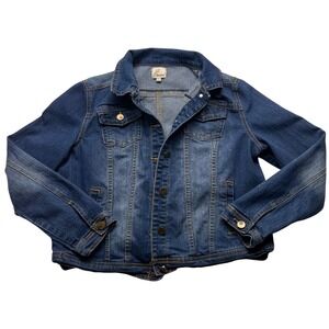 J2 by Joujou Womens Medium Wash Blue Denim Trucker Jacket Size Large L
